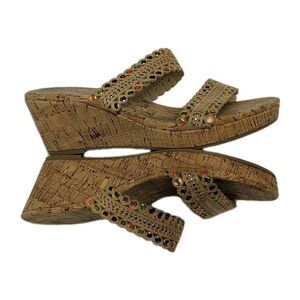kensie Wedge Cork Sandals Slip On Jeweled Women 8.5 Open Toe 2.5 Platform Summer